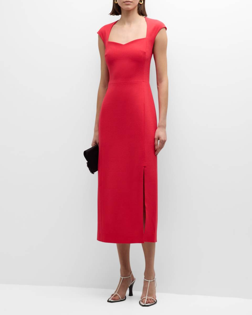 Polly Cap-Sleeve Sweetheart Midi Dress